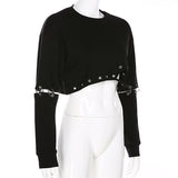 Gothic Detachable Sleeve Metal Iron Ring Stitching Hollow Top