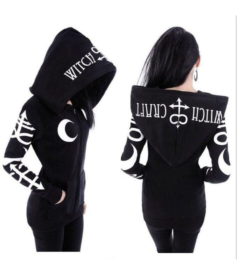 Punk Printed Moon Loose Zip Up Basic Hoodie
