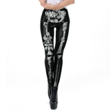Punk Gothic Black Skull Floral Rivet Print Leggings
