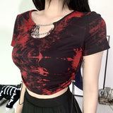 Gothic Red Sexy Crop Top Hollow Out Chain