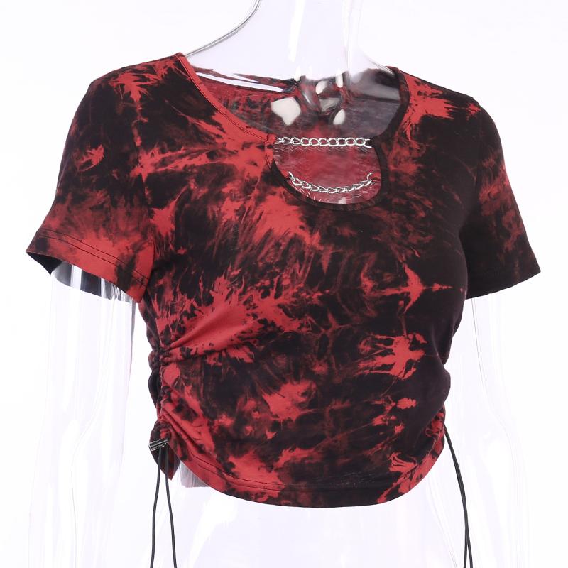 Gothic Red Sexy Crop Top Hollow Out Chain