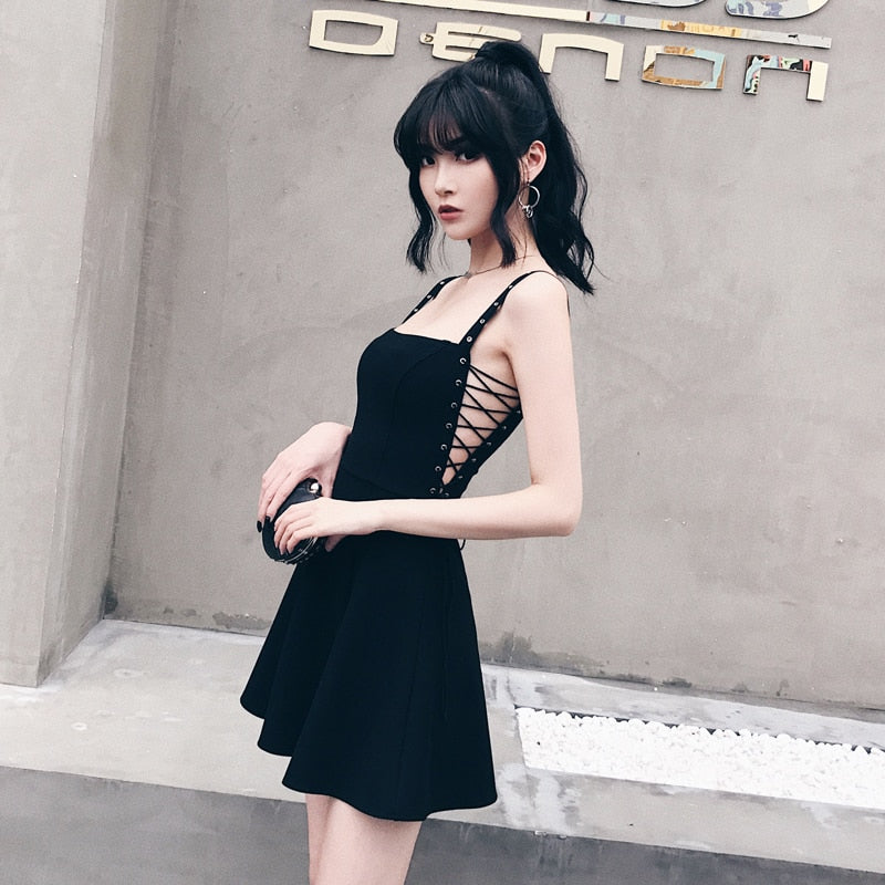 Sexy Black A-line Bandages Dress