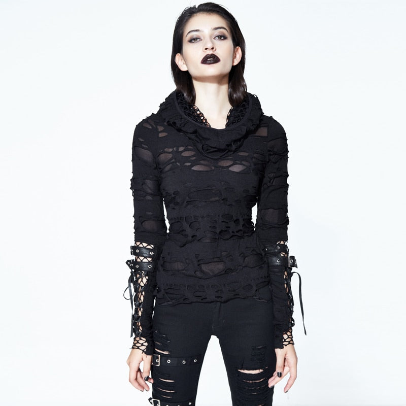 Punk Ripped T Shirt Gothic Long Sleeve