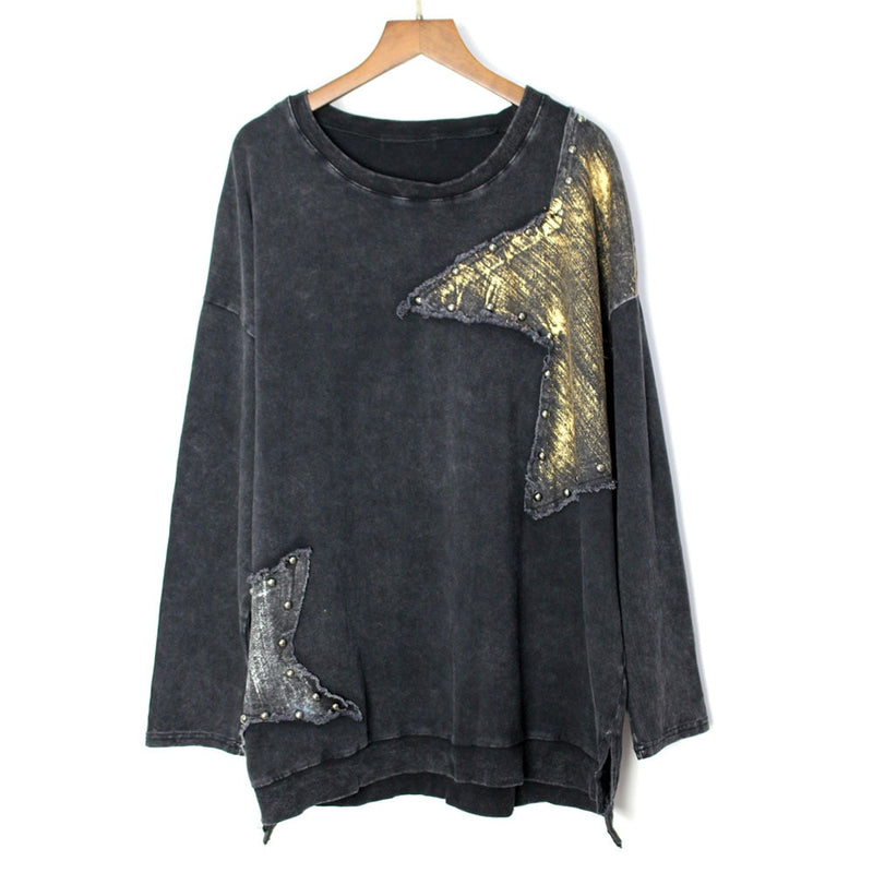 Long Sleeve Bronzing Graffiti T-shirt