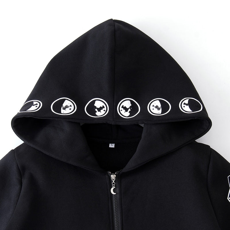 Dark Moon Print Hoodie Zipper