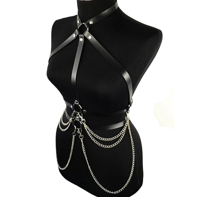 Women suspenders chest leather belt