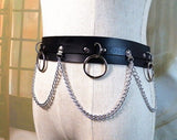 Leather Belt Metal Chain Ring Waist Strap