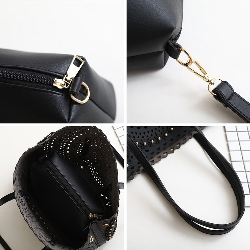 Hollow-out Leather Luxury Handbag Two Piece
