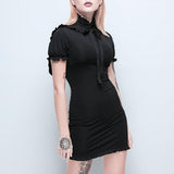 Gothic Ruffle Bandage Black Dress