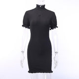 Gothic Ruffle Bandage Black Dress