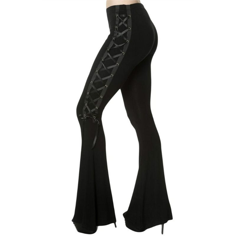 Gothic Elegant Black Flared Pants