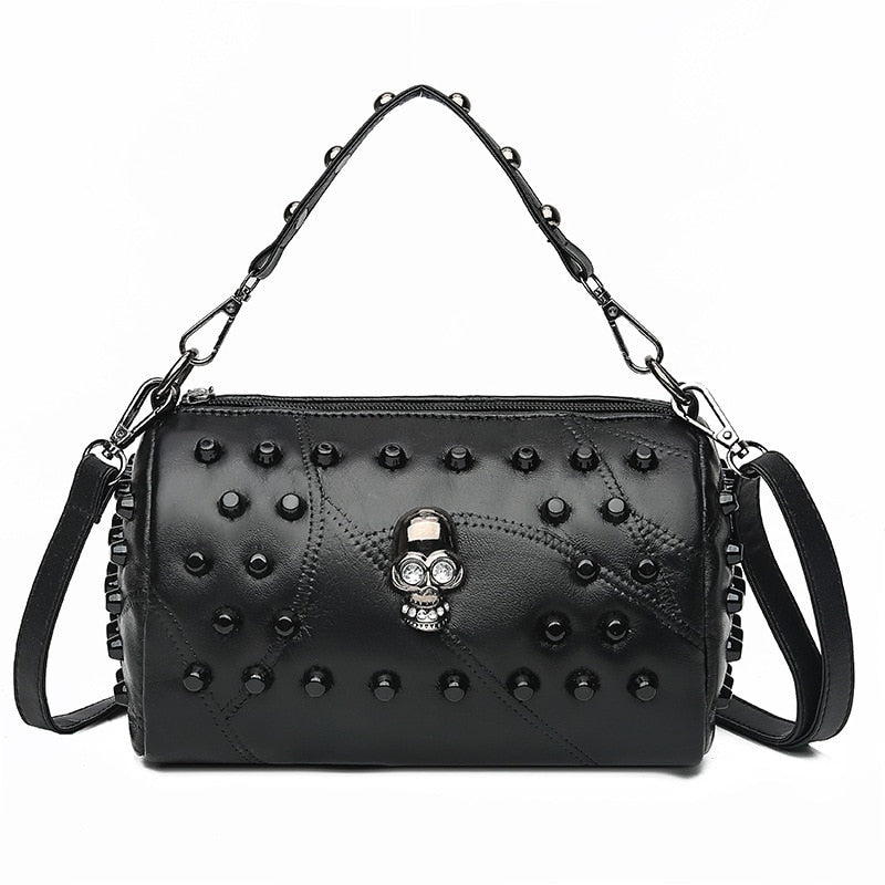 Gothic Punk Black Leather Shoulder Bag